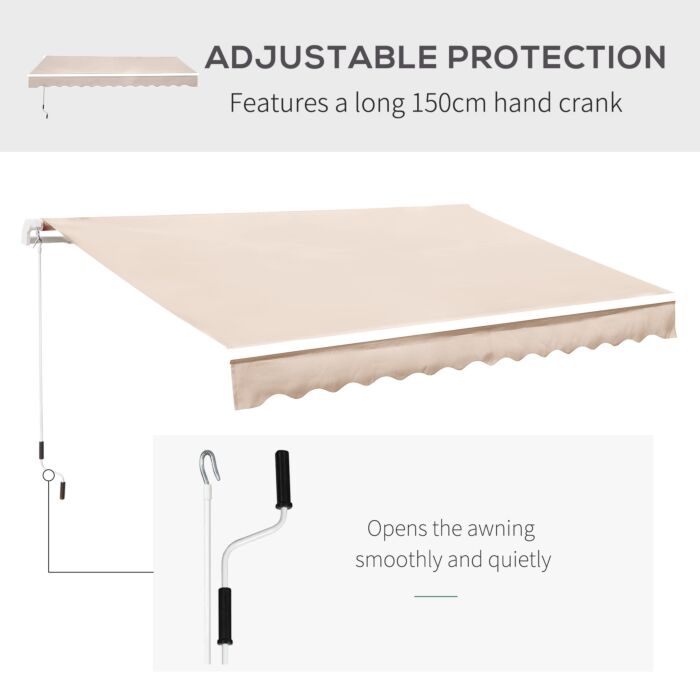 Outsunny 3.5m X 2.5m Manual Awning Canopy Retractable Sun Shade Shelter Winding Handle For Garden Patio Beige