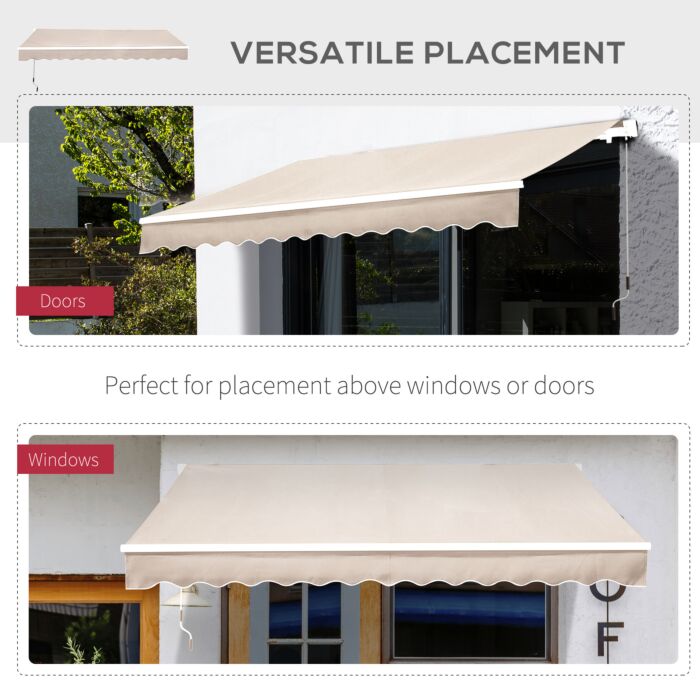 Outsunny 3.5m X 2.5m Manual Awning Canopy Retractable Sun Shade Shelter Winding Handle For Garden Patio Beige
