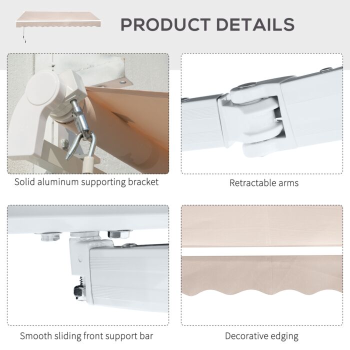 Outsunny 3.5m X 2.5m Manual Awning Canopy Retractable Sun Shade Shelter Winding Handle For Garden Patio Beige