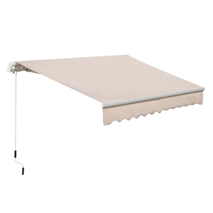 Outsunny 3.5m X 2.5m Manual Awning Canopy Retractable Sun Shade Shelter Winding Handle For Garden Patio Beige