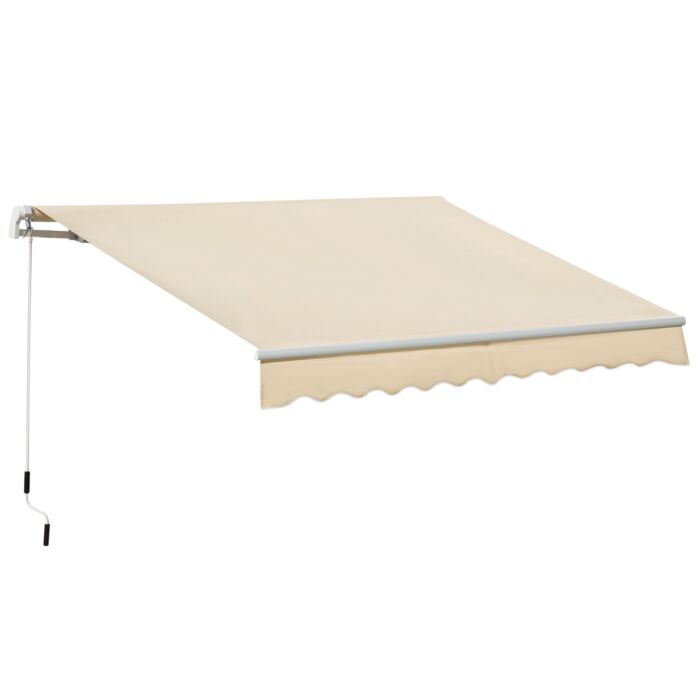 Outsunny 3.5m X 2.5m Manual Awning Canopy Retractable Sun Shade Shelter Winding Handle For Garden Patio Beige