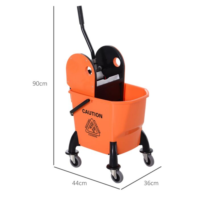 Homcom 26l Mop Bucket With Wringer, Mop Bucket On Wheels With Carry Handle, Mop Holder, Plastic Body For Household, Orange