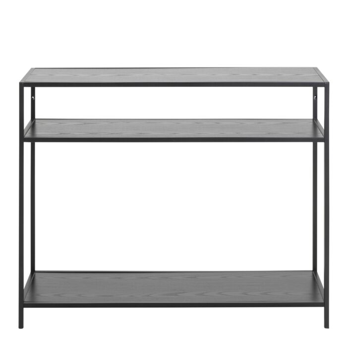 Seaford Console Table With 2 Shelves In Black And Oak