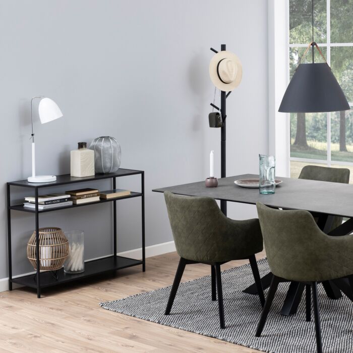 Seaford Console Table With 2 Shelves In Black And Oak