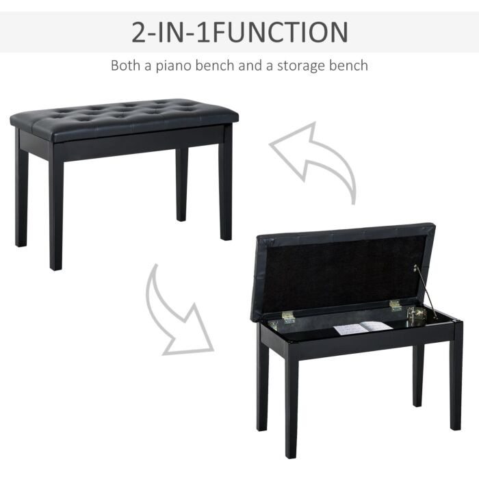 Homcom Pu Leather Upholstered Piano Stool Makeup Stool Bench Dressing Table Seat With Storage 76x36x50cm, Black