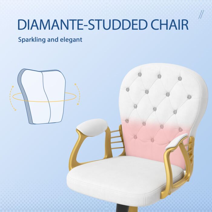 Vinsetto Height Adjustable Home Office Chair, Button Tufted Computer Chair With Padded Armrests And Tilt Function, Cream White