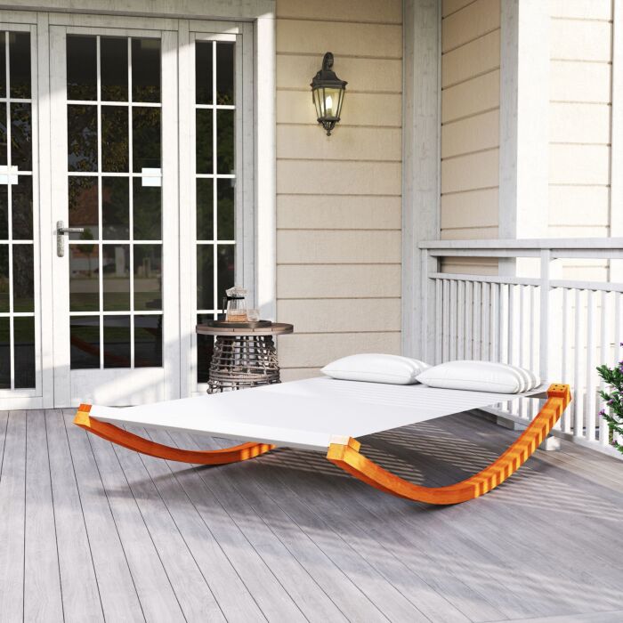 Outsunny Rocking Double Sun Lounger W/ Wooden Frame-white