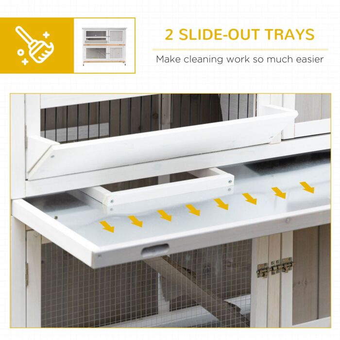 Pawhut Wooden Rabbit Hutch Two-tier Guinea Pig Cage Elevated Multi-door Pet House Bunny Cage W/ Rain Cover, Wheels, Slide-out Tray, Grey
