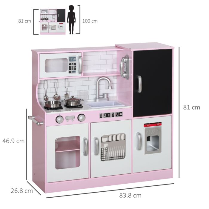 Aiyaplay Pretend Play Kitchen Kids Kitchen Playset W/ Toy Phone, Chalkboard, Microwave, Cooking Stove, Sink