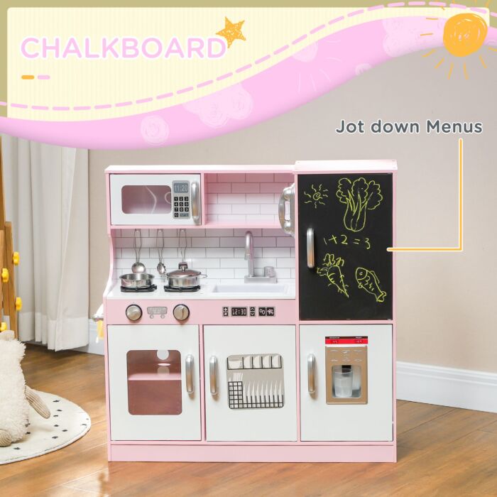Aiyaplay Pretend Play Kitchen Kids Kitchen Playset W/ Toy Phone, Chalkboard, Microwave, Cooking Stove, Sink