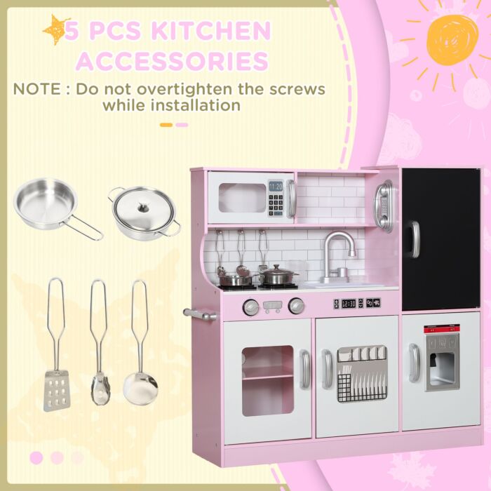 Aiyaplay Pretend Play Kitchen Kids Kitchen Playset W/ Toy Phone, Chalkboard, Microwave, Cooking Stove, Sink