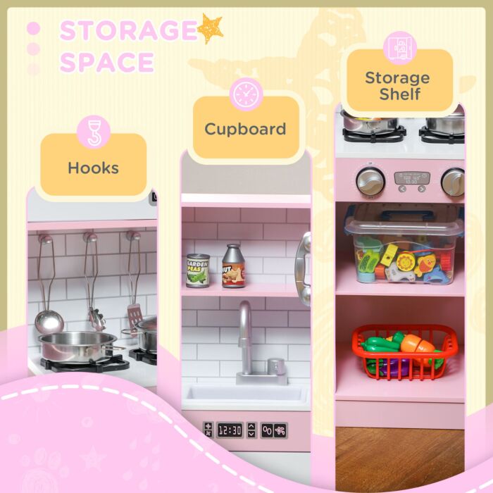 Aiyaplay Pretend Play Kitchen Kids Kitchen Playset W/ Toy Phone, Chalkboard, Microwave, Cooking Stove, Sink
