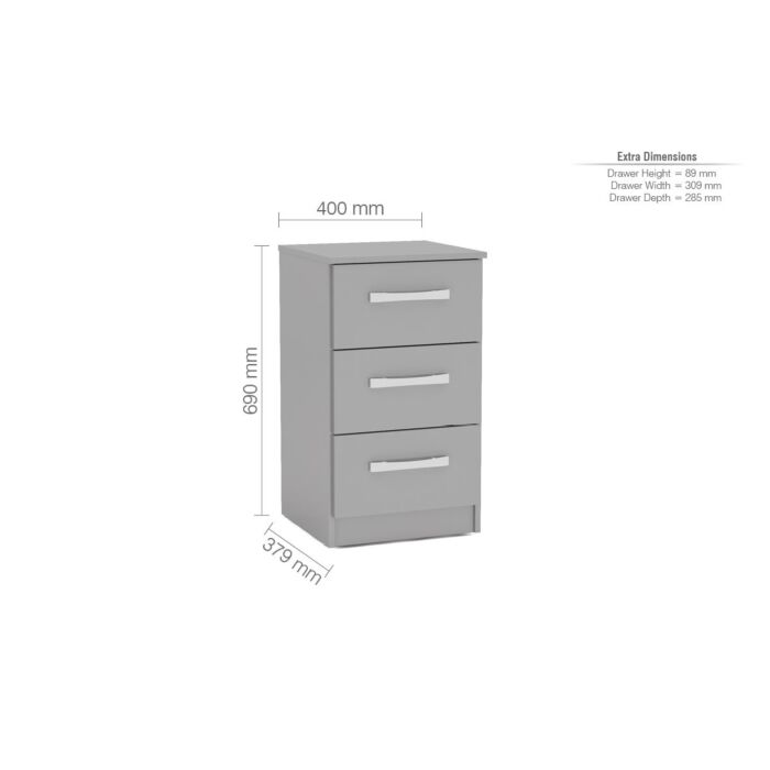Lynx 3 Drawer Bedside Grey
