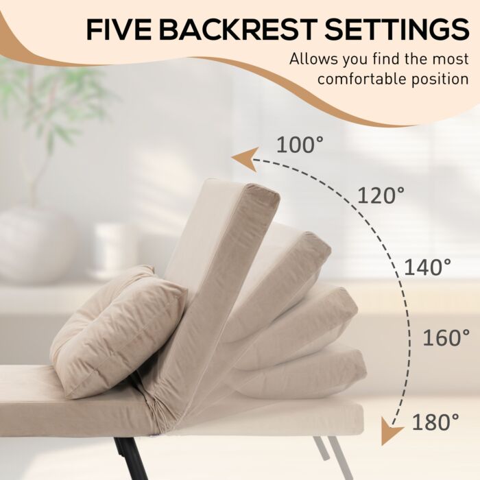 Homcom Click Clack Chair Bed, Convertible Single Chair Couch With 2 Cushions, Beige