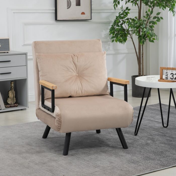 Homcom Click Clack Chair Bed, Convertible Single Chair Couch With 2 Cushions, Beige