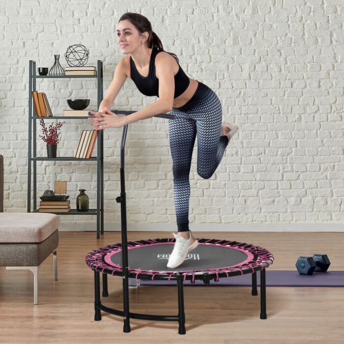 Homcom 45" Round Mini Trampoline Rebounder Jumper With Adjustable Handle - Pink