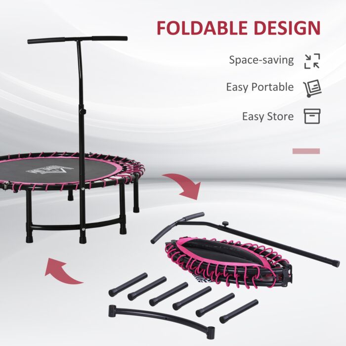 Homcom 45" Round Mini Trampoline Rebounder Jumper With Adjustable Handle - Pink
