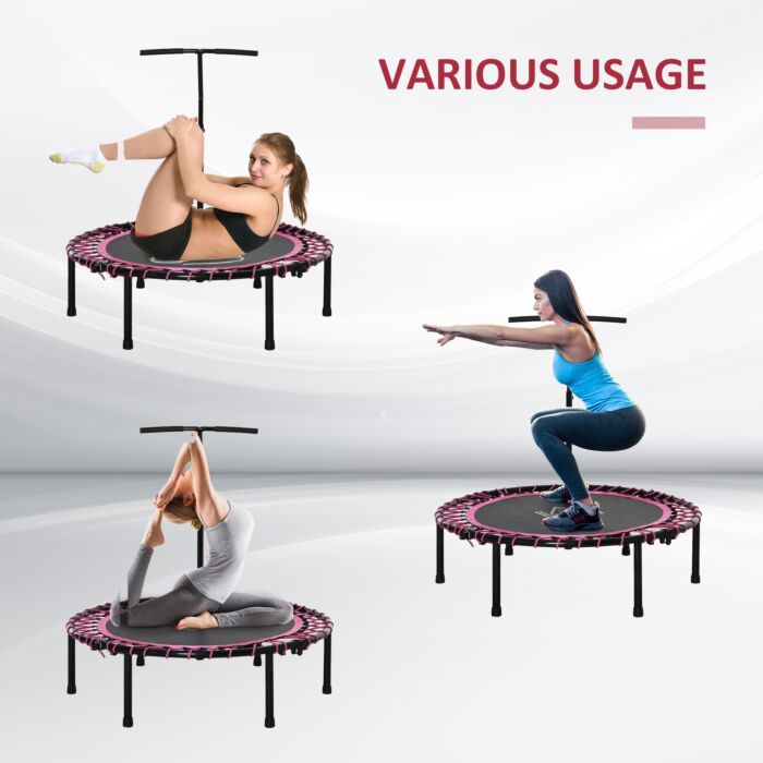Homcom 45" Round Mini Trampoline Rebounder Jumper With Adjustable Handle - Pink