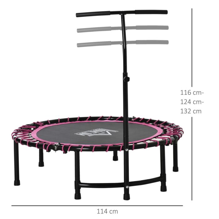 Homcom 45" Round Mini Trampoline Rebounder Jumper With Adjustable Handle - Pink