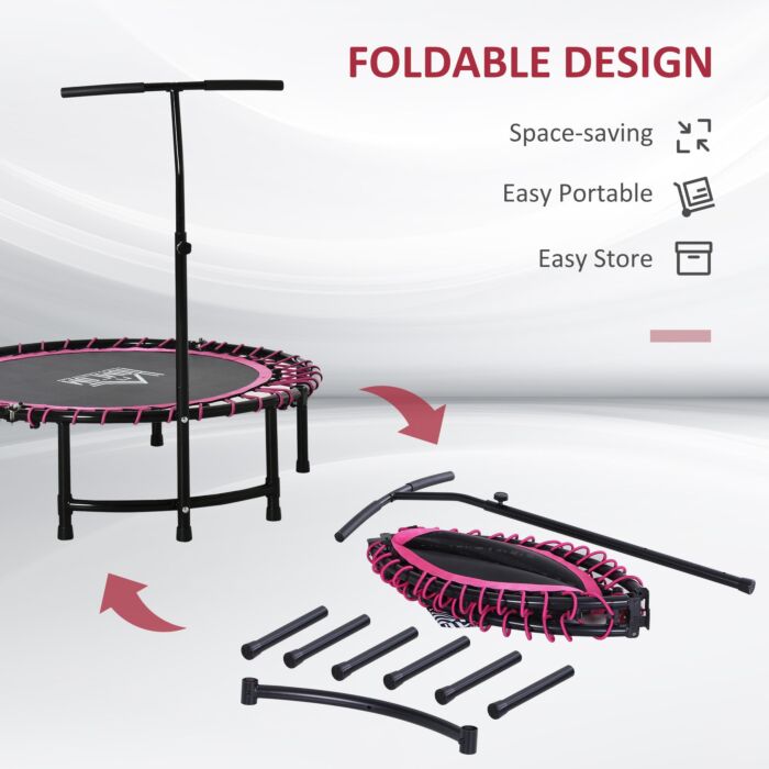 Homcom 45" Round Mini Trampoline Rebounder Jumper With Adjustable Handle - Pink