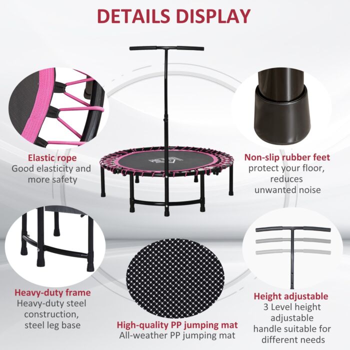 Homcom 45" Round Mini Trampoline Rebounder Jumper With Adjustable Handle - Pink
