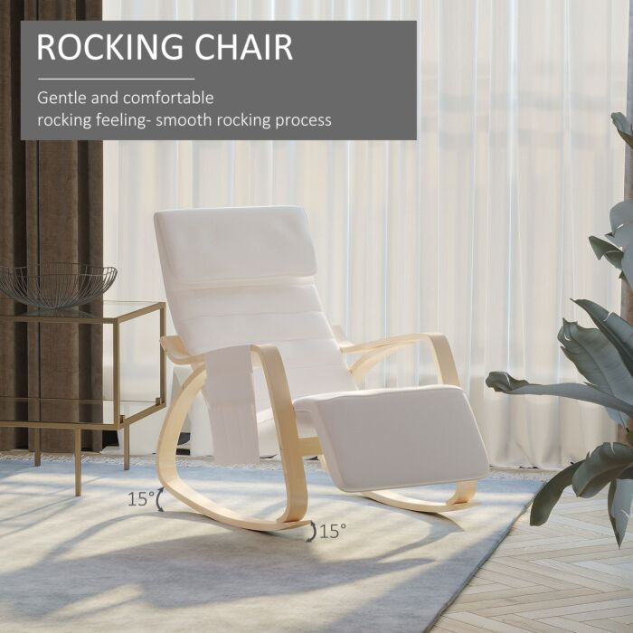 Homcom Rocking Lounge Chair Recliner Relaxation Lounging Relaxing Seat With Adjustable Footrest, Side Pocket And Pillow, Cream White