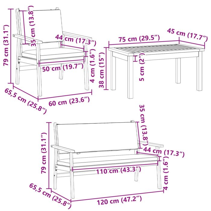 Vidaxl 4 Piece Garden Sofa Set With Cushions Solid Wood Acacia