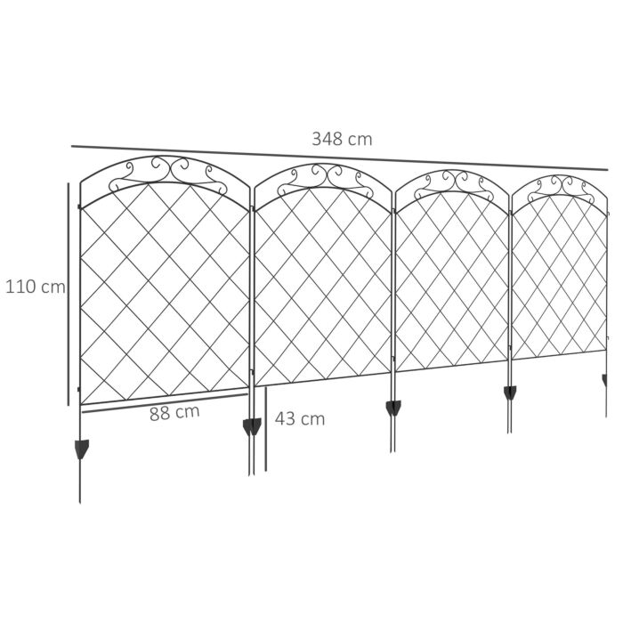 Outsunny Steel Decorative Swirls Outdoor Picket Fence Panels Set Of 4, Black