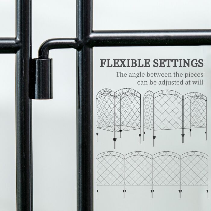 Outsunny Steel Decorative Swirls Outdoor Picket Fence Panels Set Of 4, Black