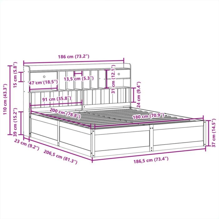 Vidaxl Bed Frame Without Mattress Wax Brown 180x200 Cm Super King Solid Wood Pine