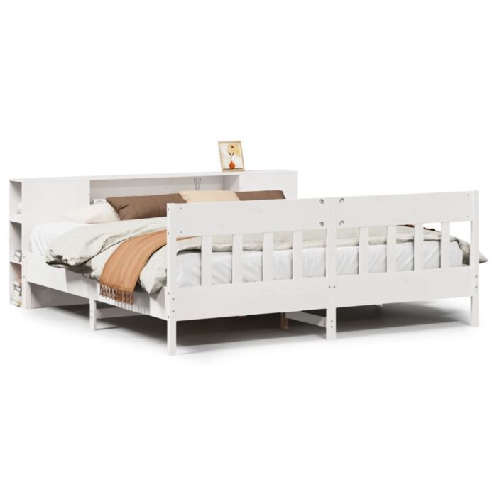 Vidaxl Bookcase Bed Without Mattress White 180x200 Cm Super King Solid Wood Pine