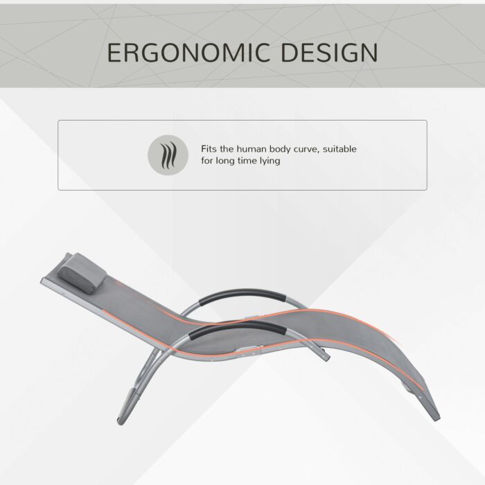 Outsunny Ergonomic Lounger Chair Portable Armchair With Removable Headrest Pillow For Garden Patio Outside All Aluminium Frame Dark Grey