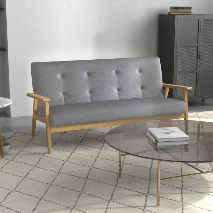 Homcom Modern 2-seat Sofa Linen Fabric Upholstery Tufted Couch With Rubberwood Legs Dark Grey