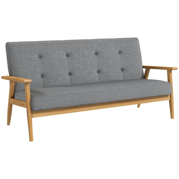 Homcom Modern 2-seat Sofa Linen Fabric Upholstery Tufted Couch With Rubberwood Legs Dark Grey