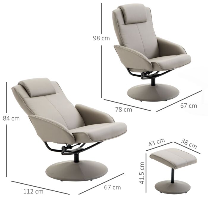 Homcom Adjustable Pu Leather Recliner Swivel Executive Reclining Chair High Back Armchair Lounge Seat With Footrest Stool