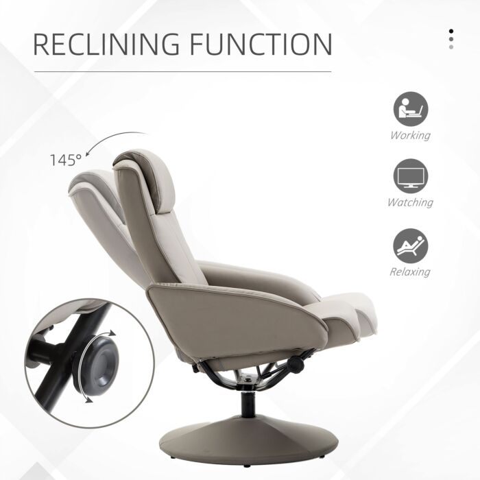 Homcom Adjustable Pu Leather Recliner Swivel Executive Reclining Chair High Back Armchair Lounge Seat With Footrest Stool