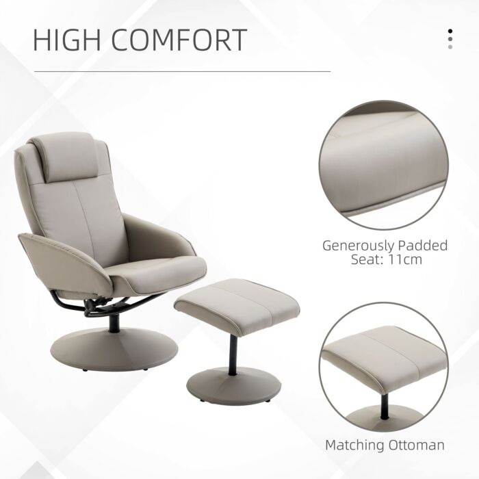 Homcom Adjustable Pu Leather Recliner Swivel Executive Reclining Chair High Back Armchair Lounge Seat With Footrest Stool