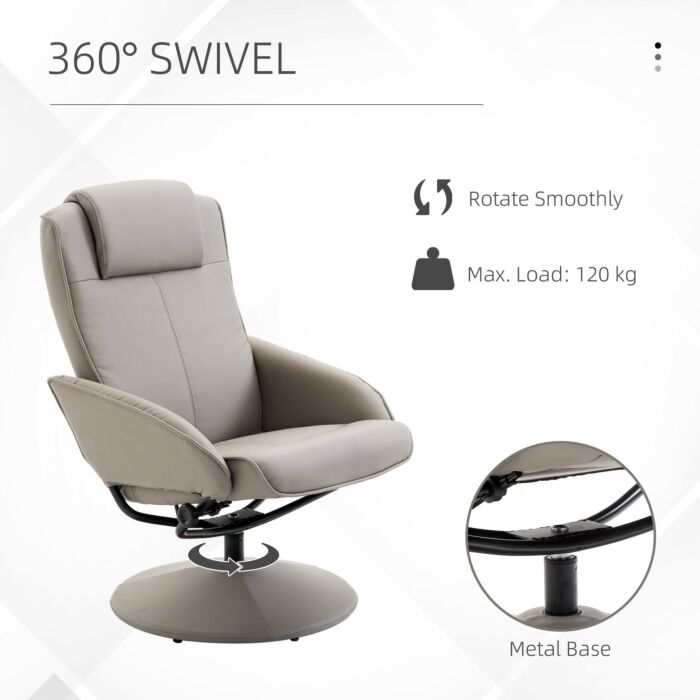 Homcom Adjustable Pu Leather Recliner Swivel Executive Reclining Chair High Back Armchair Lounge Seat With Footrest Stool