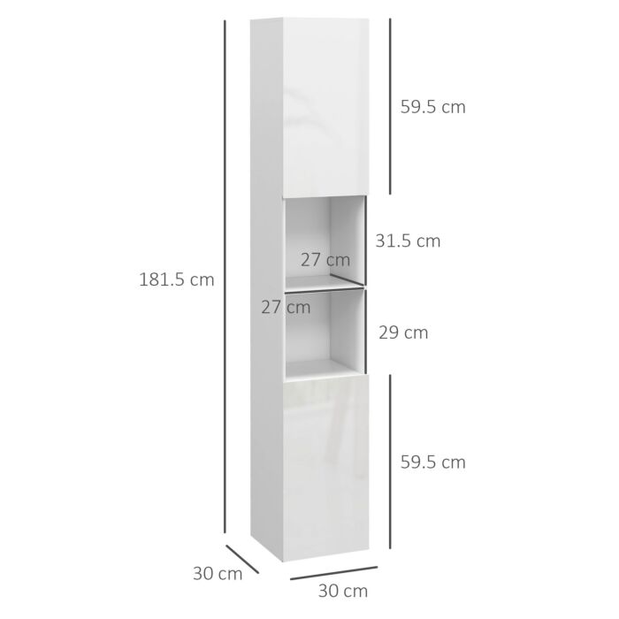 Kleankin Multi-storage Slim Bathroom Cabinet - High Gloss White