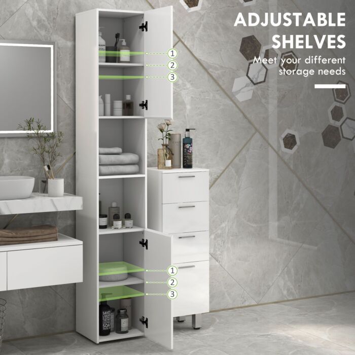 Kleankin Multi-storage Slim Bathroom Cabinet - High Gloss White