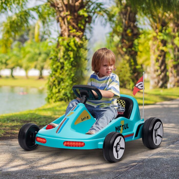Aiyaplay 6v Electric Go Kart For Kids With Music, Light, Horn, For 3-5 Years, Blue