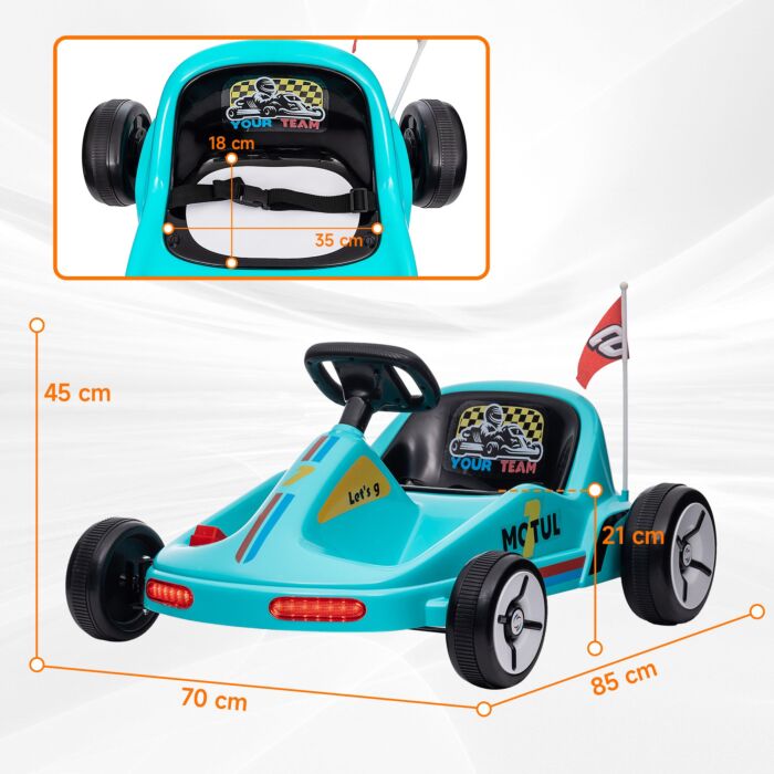 Aiyaplay 6v Electric Go Kart For Kids With Music, Light, Horn, For 3-5 Years, Blue