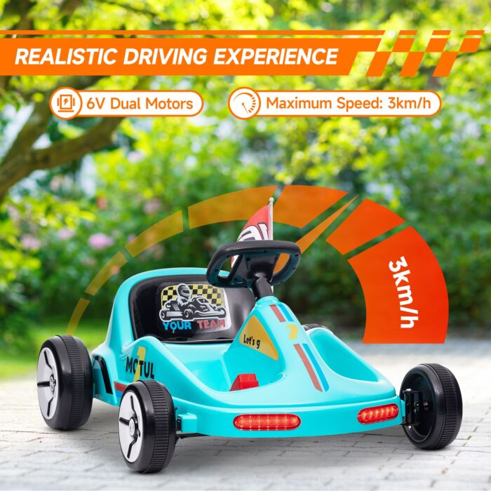 Aiyaplay 6v Electric Go Kart For Kids With Music, Light, Horn, For 3-5 Years, Blue