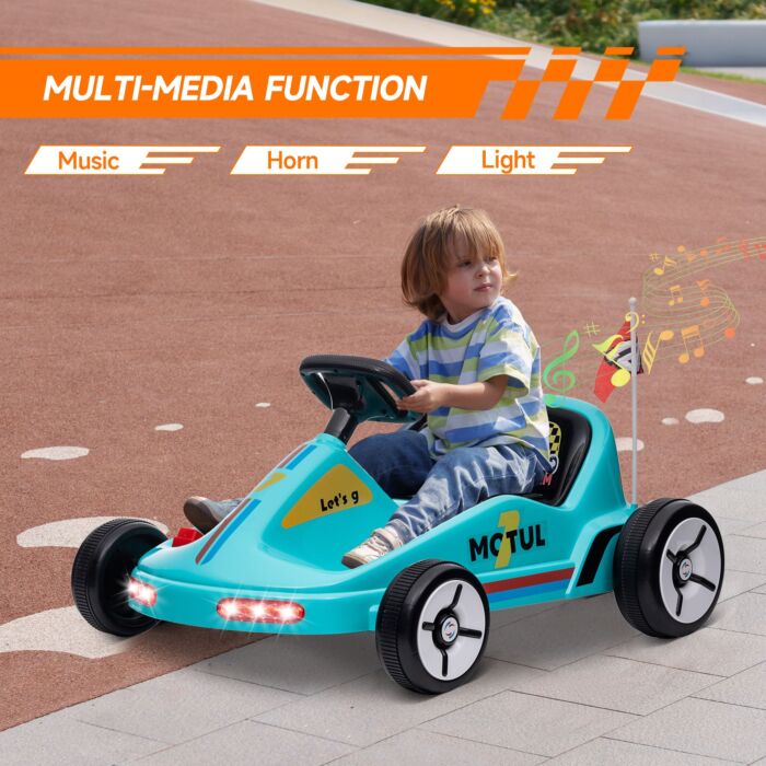 Aiyaplay 6v Electric Go Kart For Kids With Music, Light, Horn, For 3-5 Years, Blue