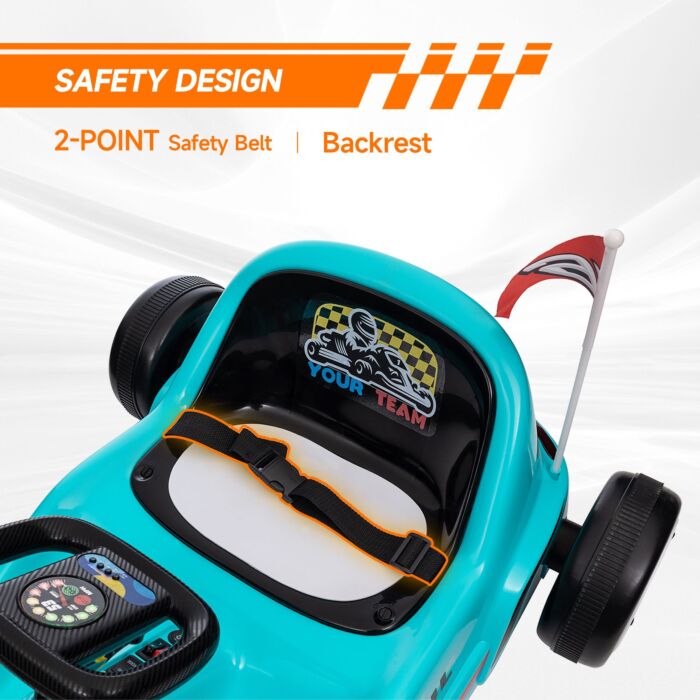 Aiyaplay 6v Electric Go Kart For Kids With Music, Light, Horn, For 3-5 Years, Blue