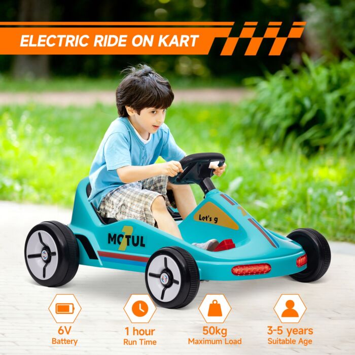 Aiyaplay 6v Electric Go Kart For Kids With Music, Light, Horn, For 3-5 Years, Blue
