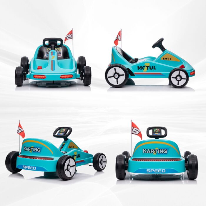 Aiyaplay 6v Electric Go Kart For Kids With Music, Light, Horn, For 3-5 Years, Blue