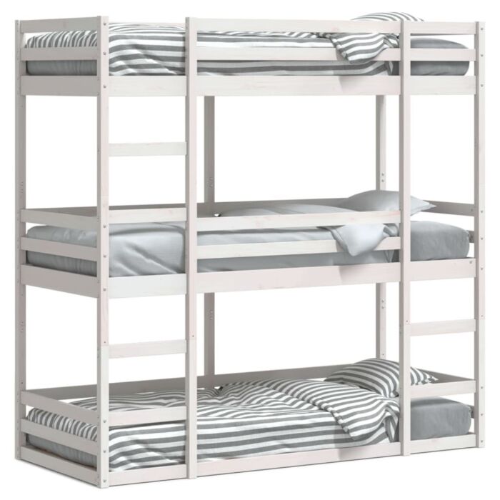 Vidaxl Tripe Bunk Bed White 90x200 Cm Solid Wood Pine
