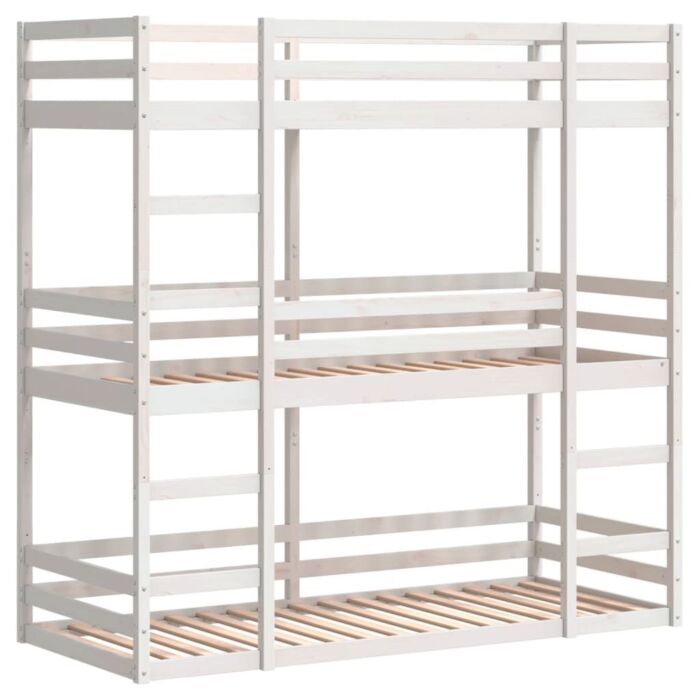Vidaxl Tripe Bunk Bed White 90x200 Cm Solid Wood Pine