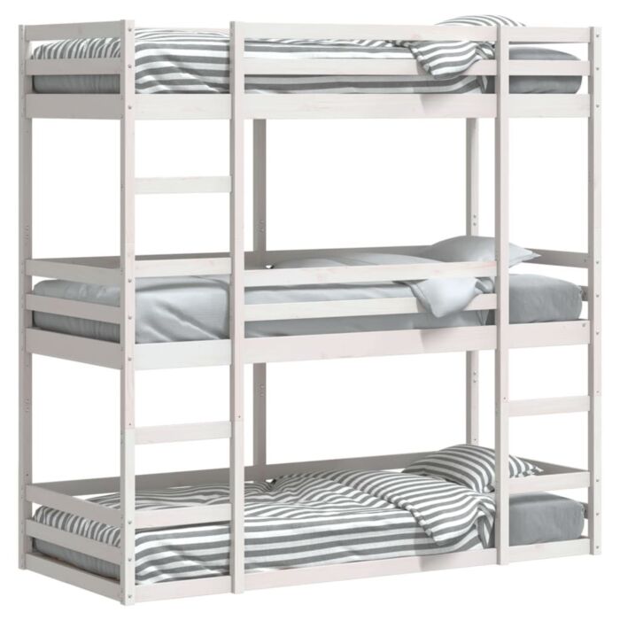Vidaxl Tripe Bunk Bed White 90x200 Cm Solid Wood Pine